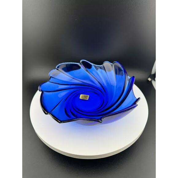 Vintage Arcoroc France Cobalt Blue Glass Bowl, Swirled Glass, Original Sticker - Picture 5 of 5